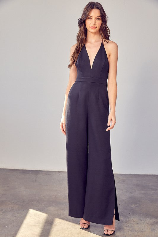 swvws Deep V-neck Wide Leg Jumpsuit