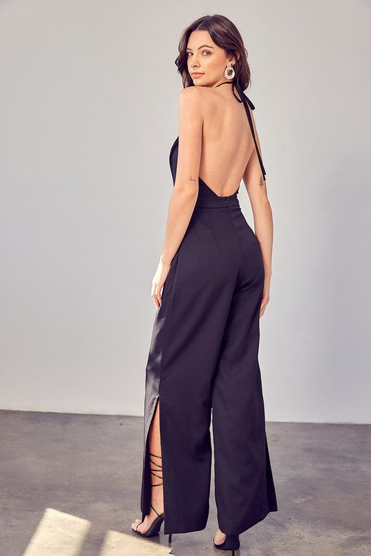 swvws Deep V-neck Wide Leg Jumpsuit