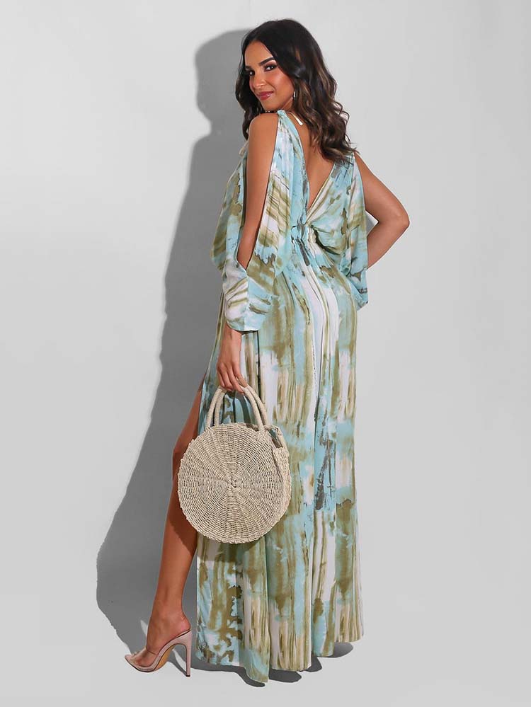 Sixsr Cold Shoulder Slit Maxi Dress