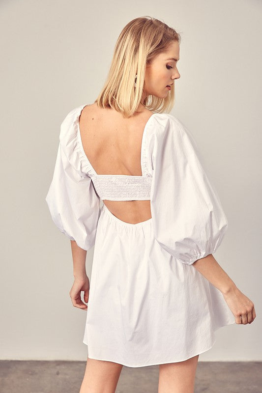 swvws Tie Front Puff Sleeve Romper Dress