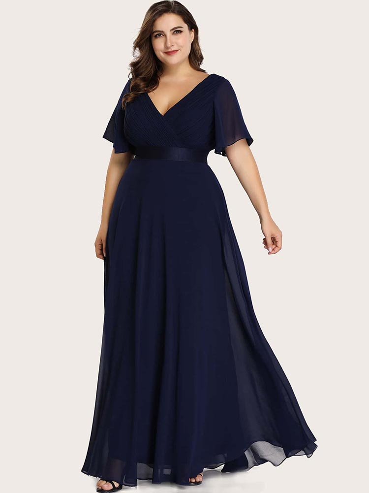 Sixsr Flutter Sleeve Pleated Chiffon Dress