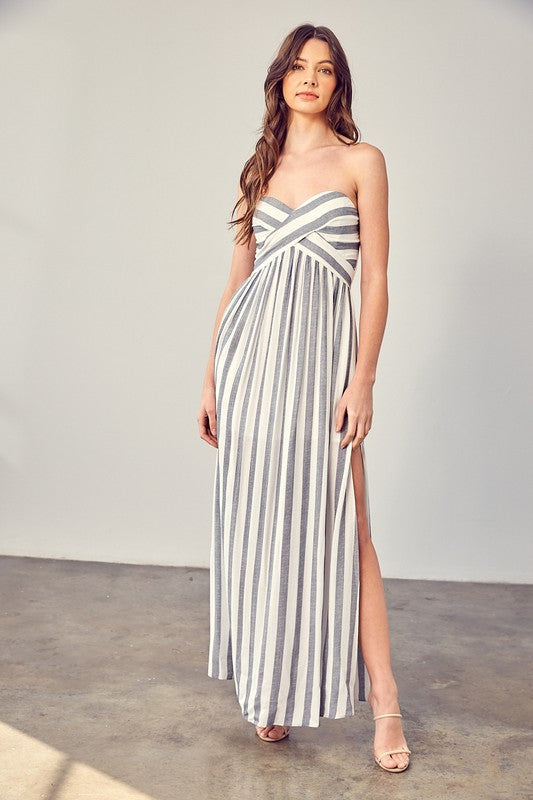 swvws Stripe Print Tube Maxi Dress