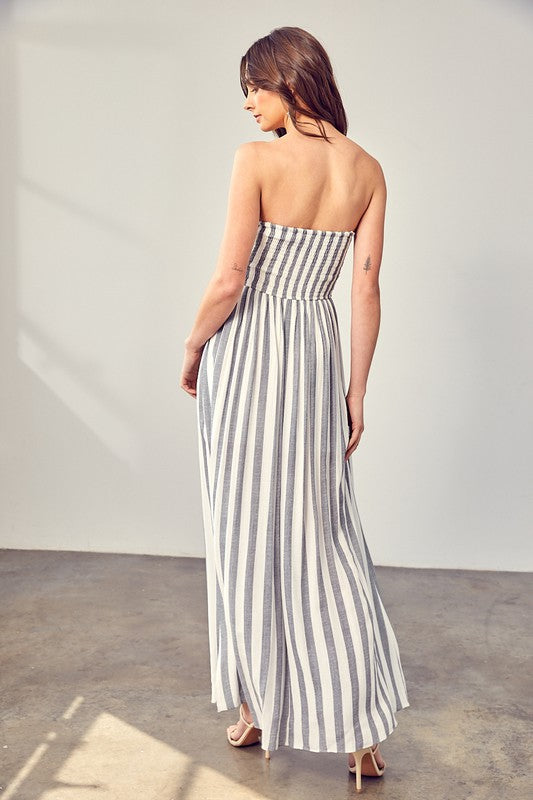 swvws Stripe Print Tube Maxi Dress