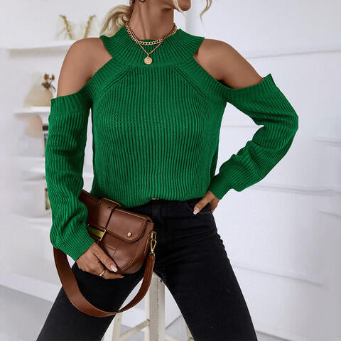 swvws Round Neck Cold-Shoulder Sweater