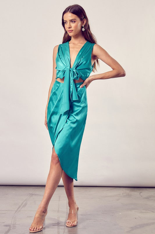 swvws Front Tie Slit Wrap Dress