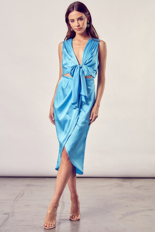 swvws Front Tie Slit Wrap Dress