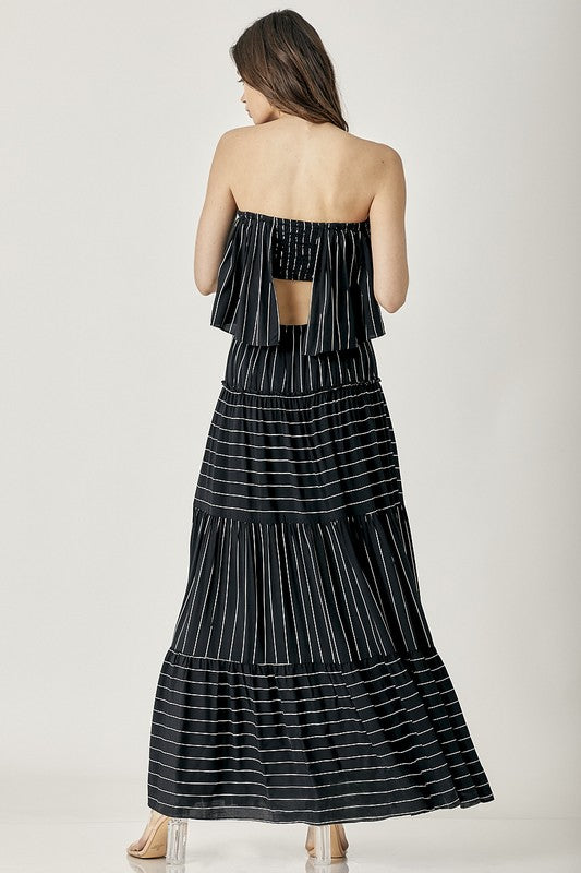 swvws Pin Stripe Print Tube Maxi Dress