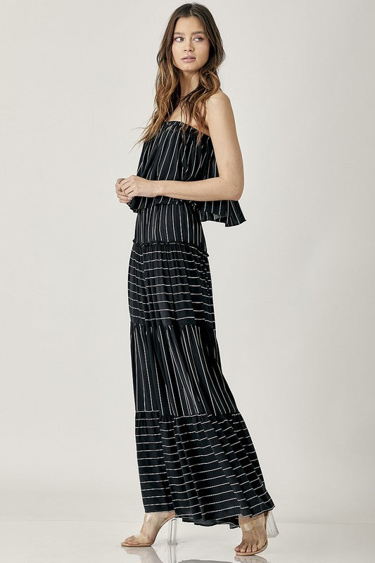 swvws Pin Stripe Print Tube Maxi Dress