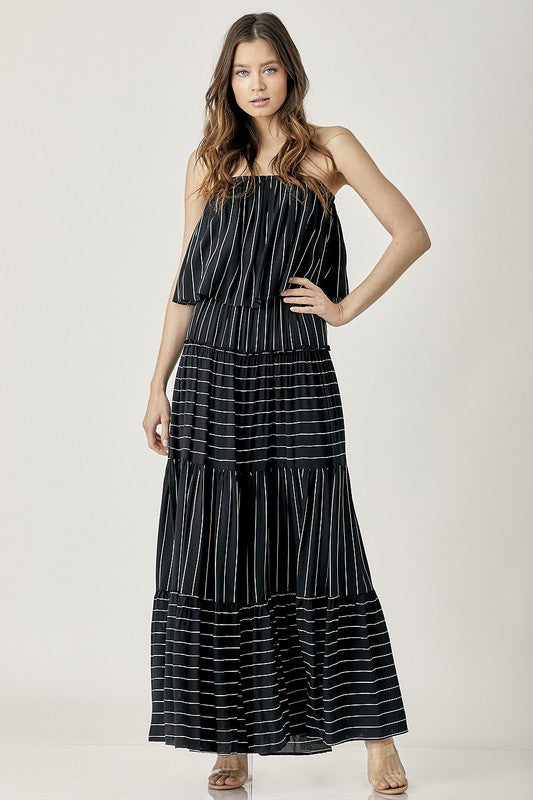 swvws Pin Stripe Print Tube Maxi Dress