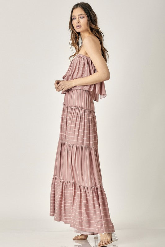 swvws Pin Stripe Print Tube Maxi Dress