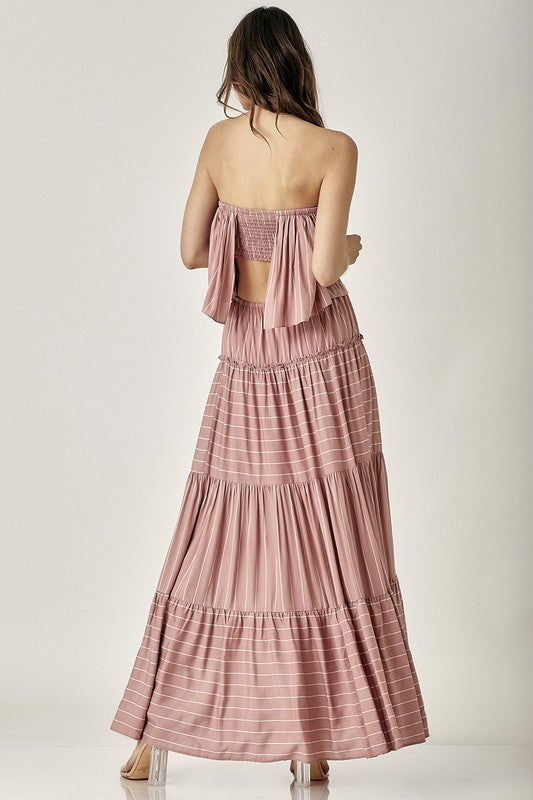 swvws Pin Stripe Print Tube Maxi Dress