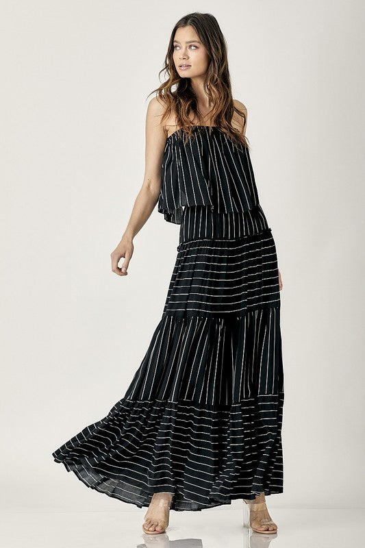 swvws Pin Stripe Print Tube Maxi Dress