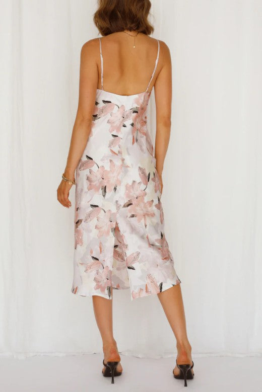 swvws Floral Print Satin Midi Dress