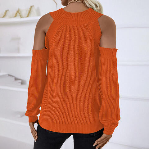 swvws Round Neck Cold-Shoulder Sweater