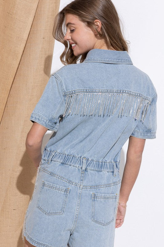 swvws Washed Denim Overall Romper