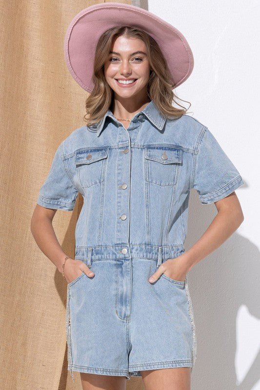 swvws Washed Denim Overall Romper