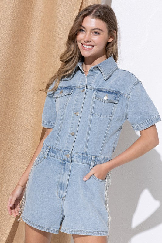 swvws Washed Denim Overall Romper