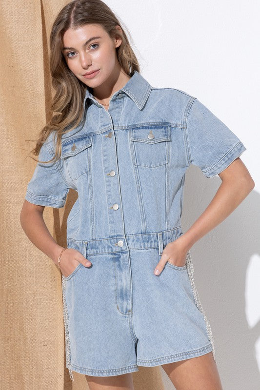 swvws Washed Denim Overall Romper