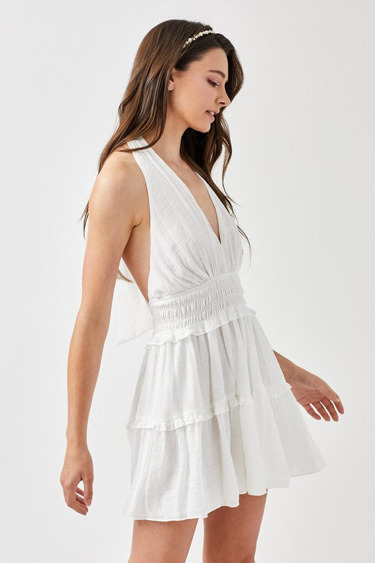 swvws Halter Neck Smocked Ruffle Dress