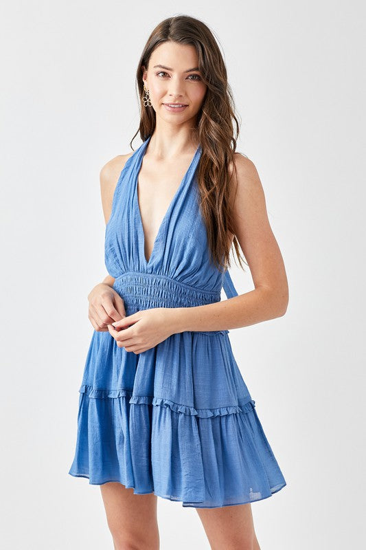 swvws Halter Neck Smocked Ruffle Dress