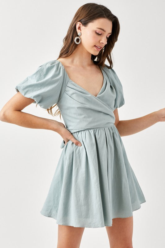 swvws Cross Wrap Front Puff Sleeve Dress