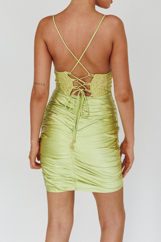 swvws Satin Draped Cowl Front Ruched Cami Mini Bodycon Dress