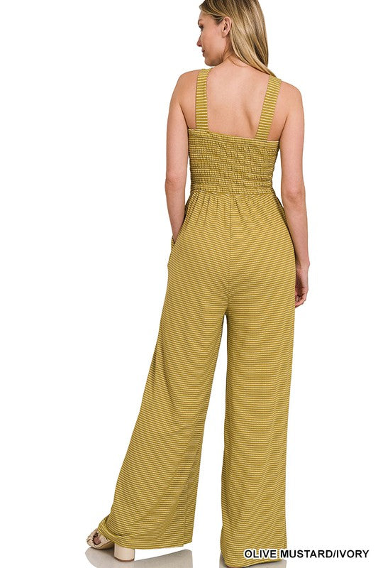 swvws Smocked Top Striped Jumpsuit