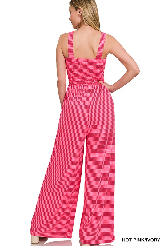 swvws Smocked Top Striped Jumpsuit