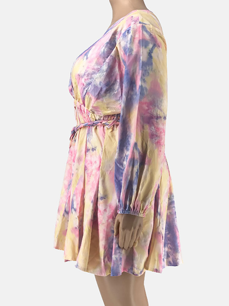 Sixsr Tie Dye Belted Midi Dress