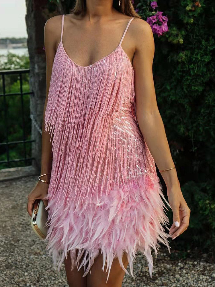 Sixsr Sequin Tassels Dress