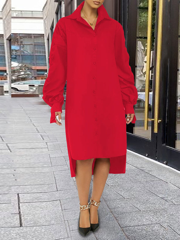 Sixsr Turndown Collar Long Sleeve Shirt Dress