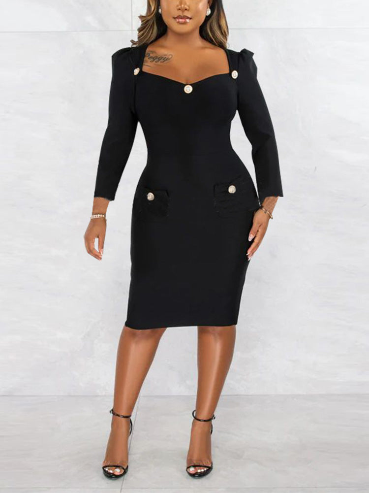 Sixsr Square Neck Midi Dress