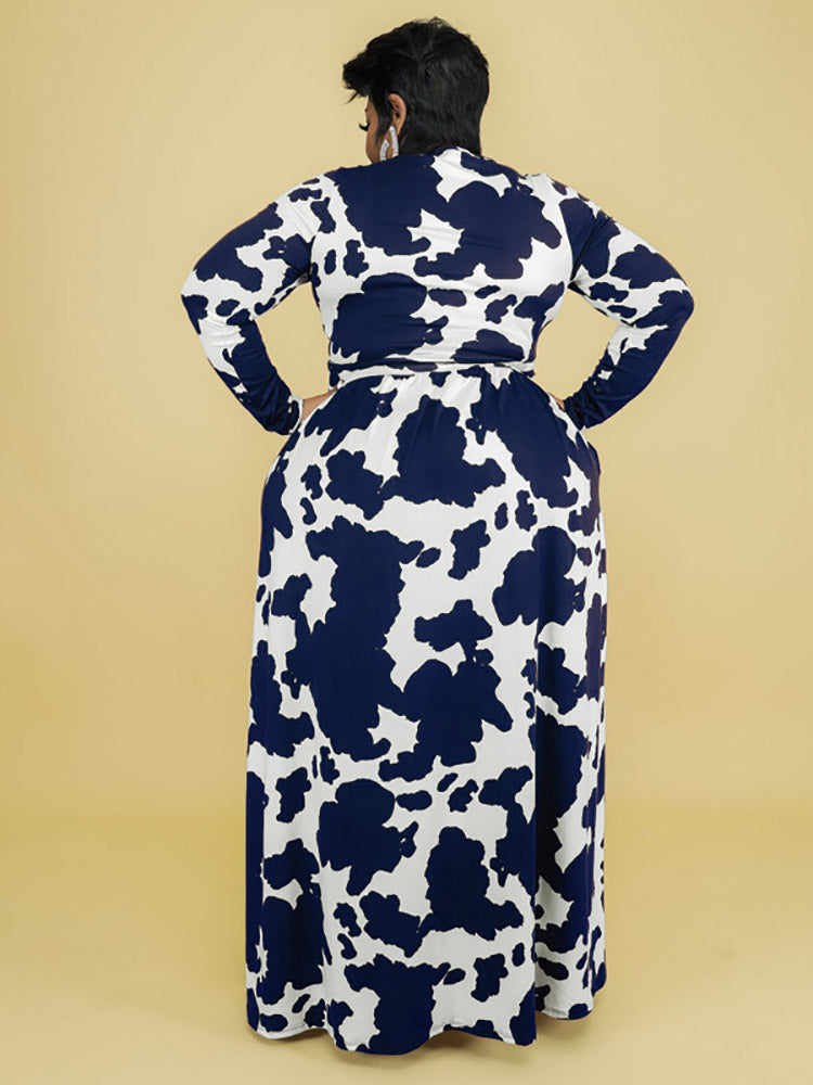 Sixsr Cow Print V Neck Wrap Dress