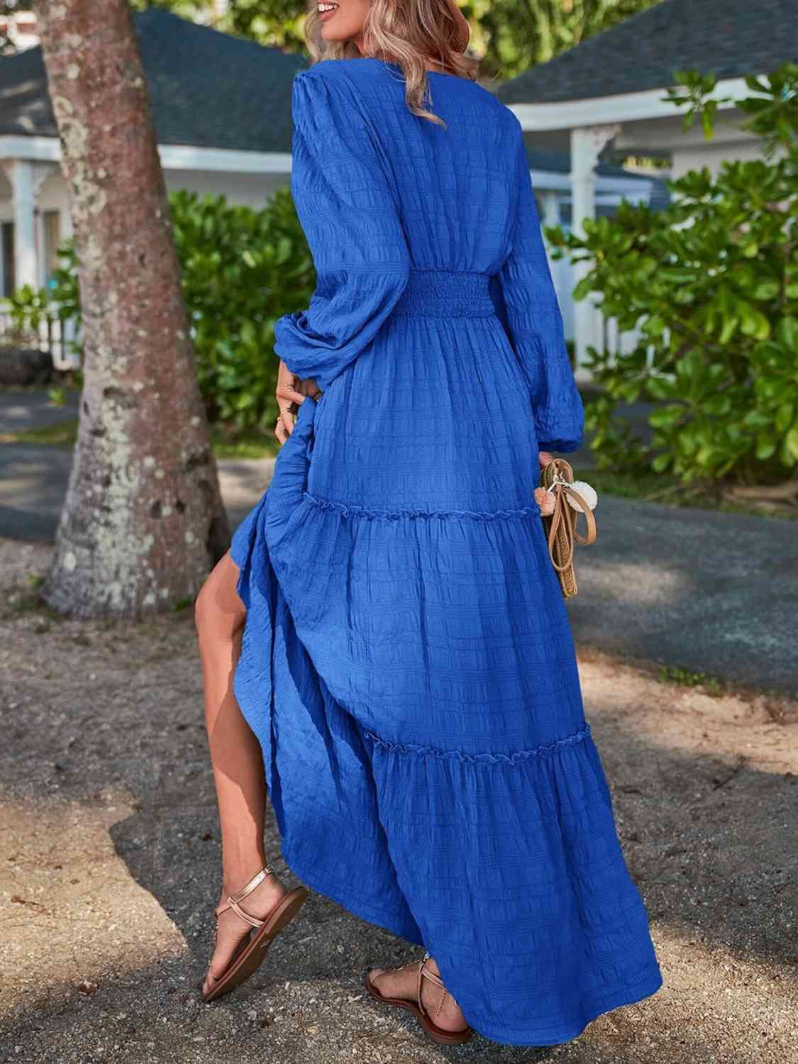 swvws Smocked Waist V-Neck Maxi Dress