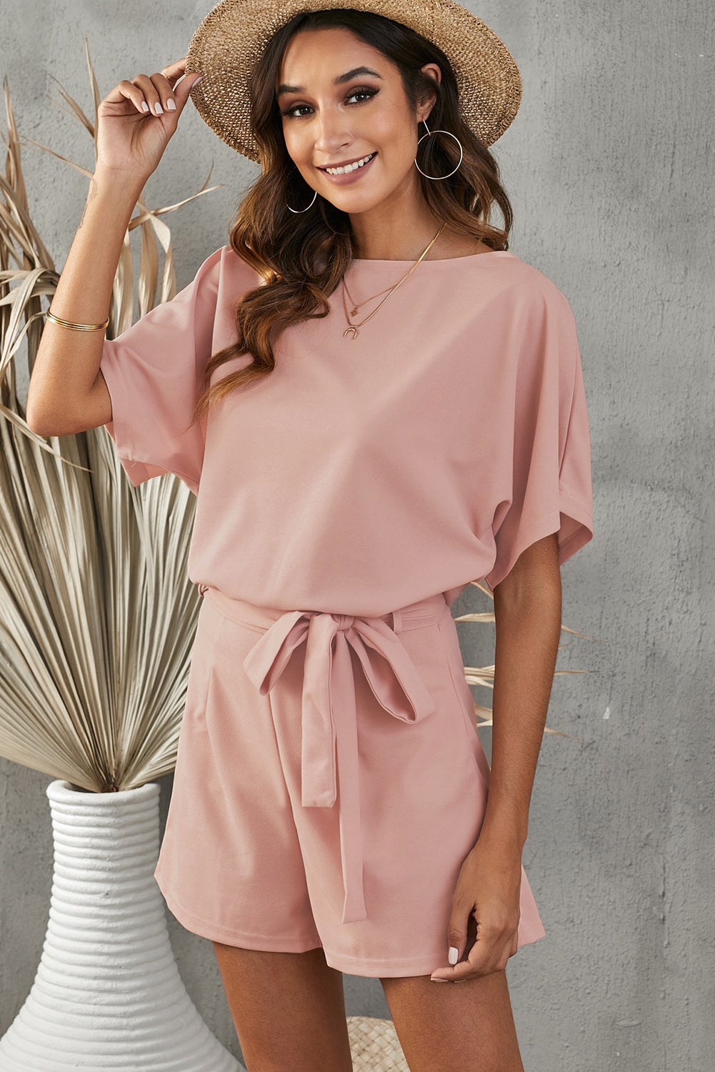 swvws Tie Belt Short Sleeve Romper