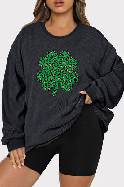 swvws Plus Size Lucky Clover Dropped Shoulder Sweatshirt