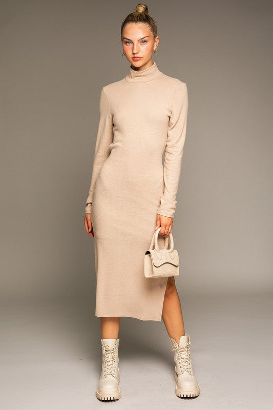 swvws Long Sleeve Mock Neck Midi Dress