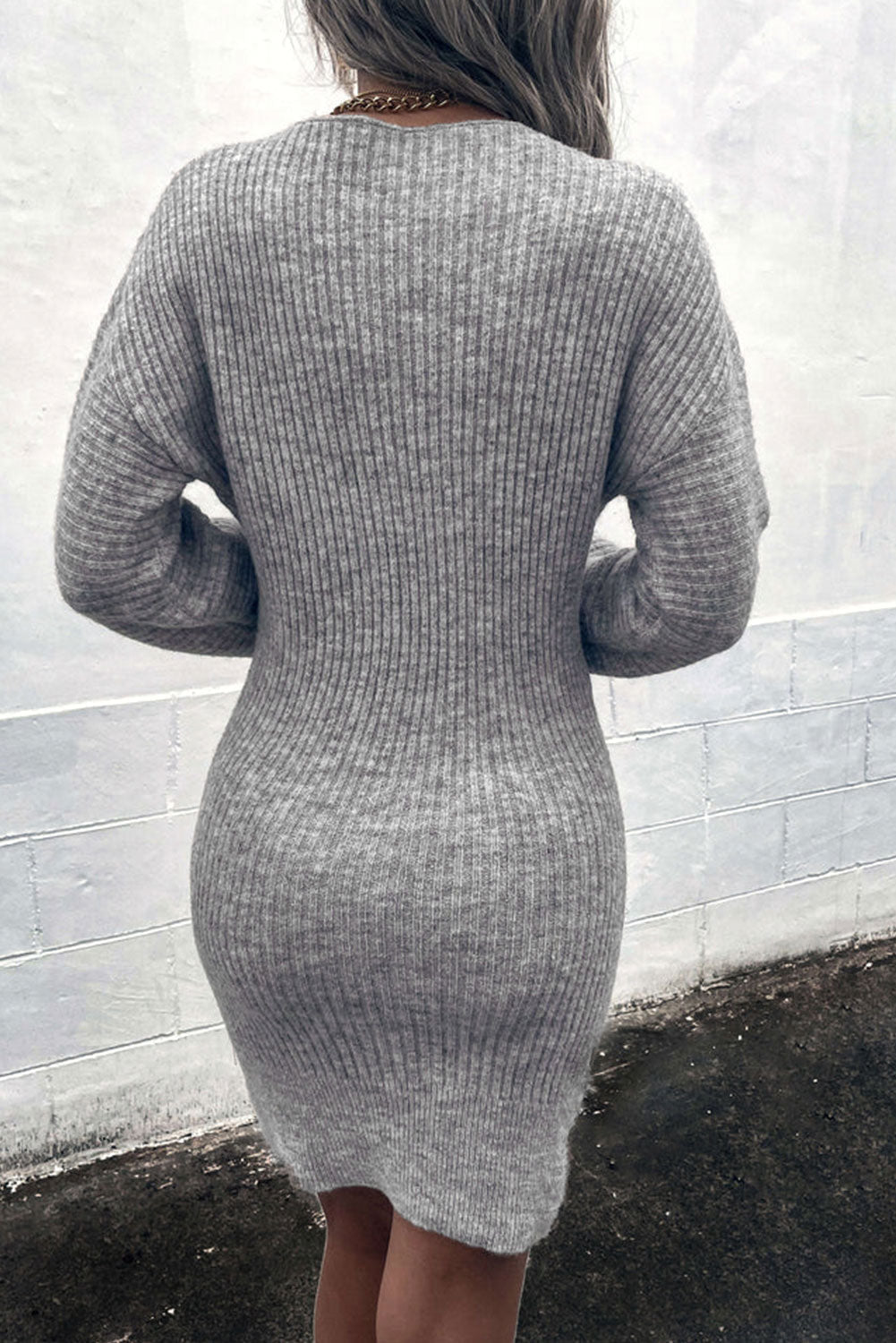 swvws Ribbed Long Sleeve Sweater Dress