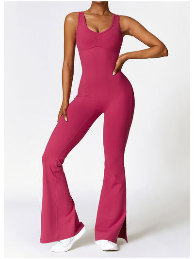 swvws Wide Strap Bootcut Slit Active Jumpsuit