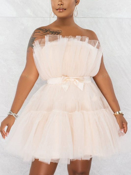 Sixsr Bow Decor Layered Tulle Cocktail Dress