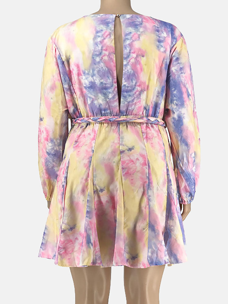 Sixsr Tie Dye Belted Midi Dress