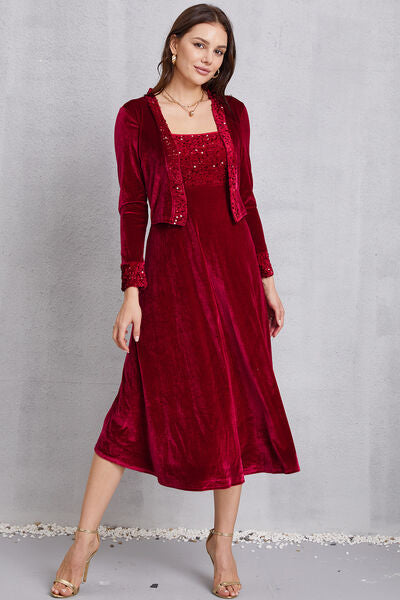 swvws Sequin Long Sleeve Midi Dress