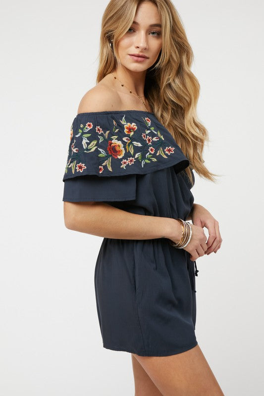 swvws Floral Embroidered Off Shoulder Romper