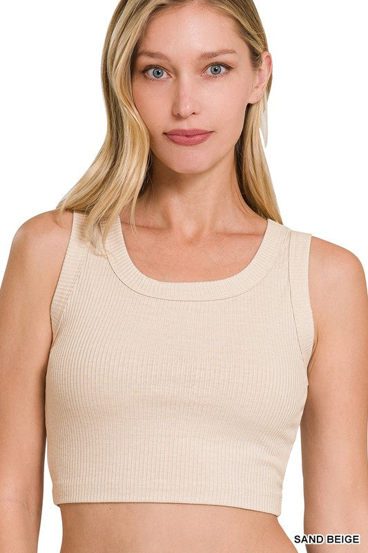 swvws Ribbed Scoop Neck Crop Tank Top