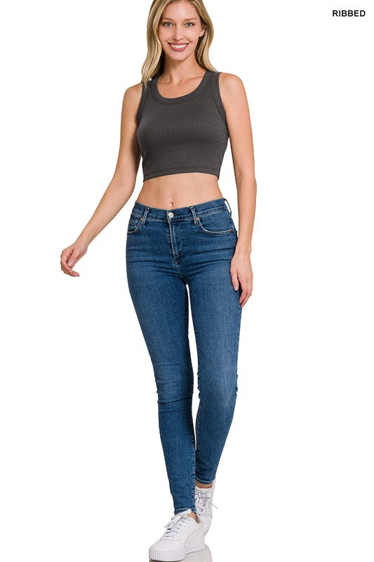 swvws Ribbed Scoop Neck Crop Tank Top