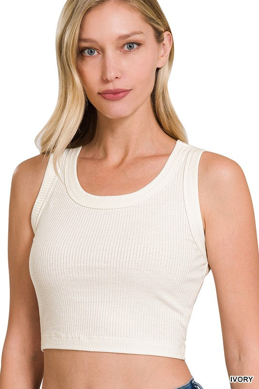 swvws Ribbed Scoop Neck Crop Tank Top