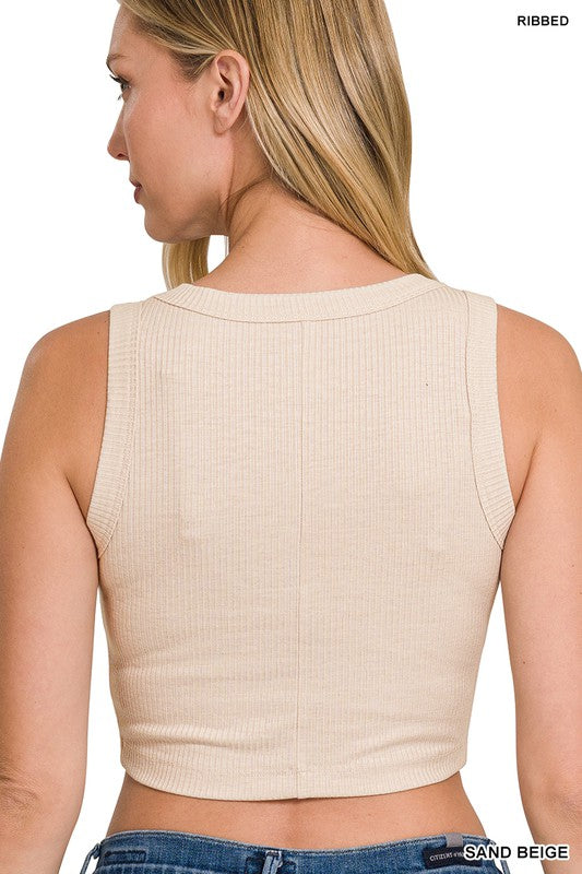 swvws Ribbed Scoop Neck Crop Tank Top