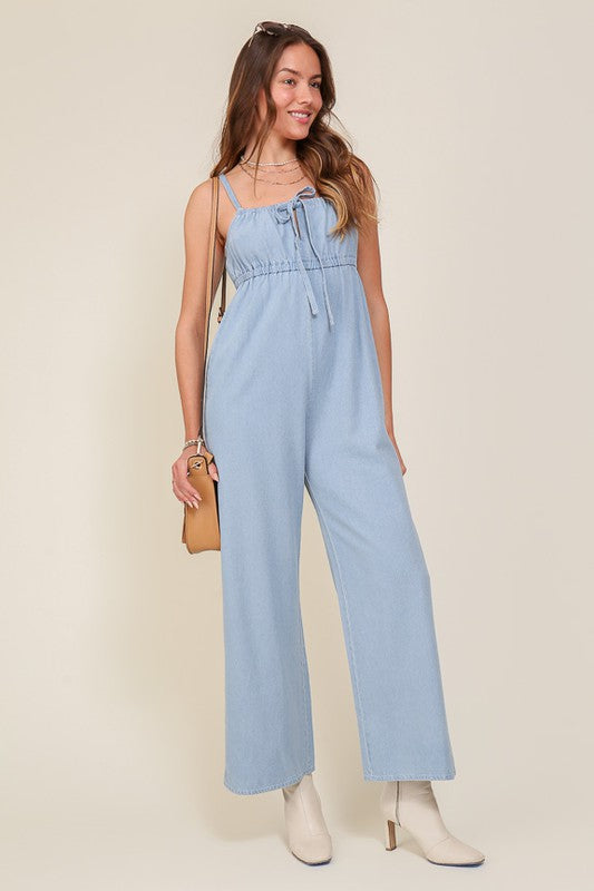 swvws Denim Blue Sleeveless Jumpsuit With Self Jump Tie