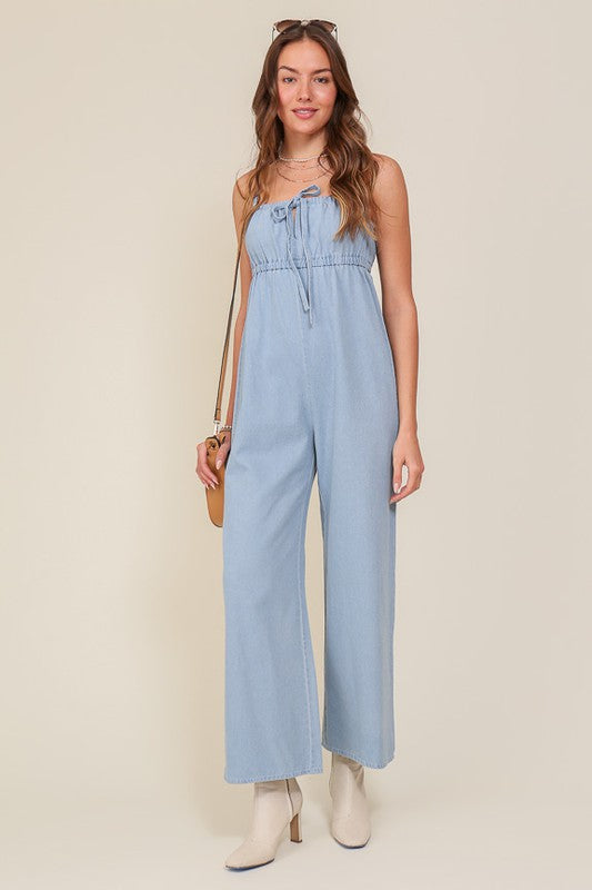 swvws Denim Blue Sleeveless Jumpsuit With Self Jump Tie