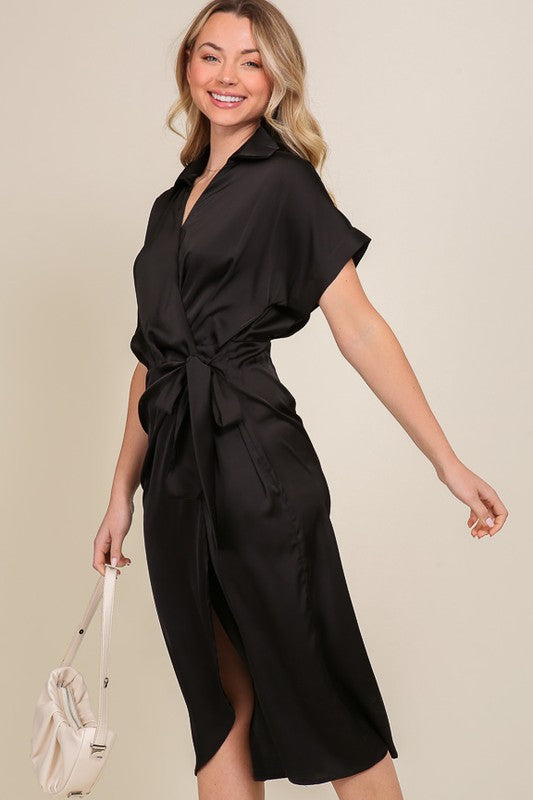 swvws Surplice Satin Wrap Dress